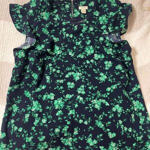 J. Crew women  Floral Top in Green and Navy